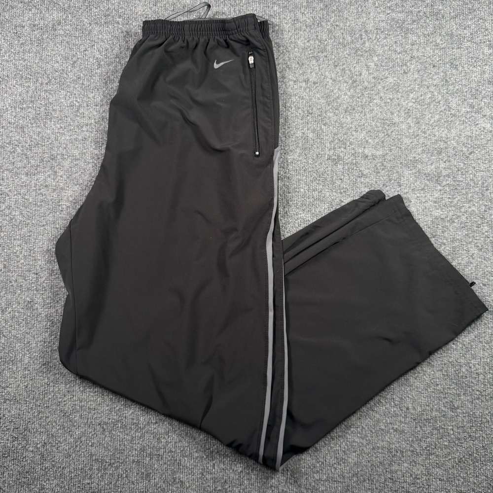Nike Track Pants Mens XXL Black Dri-FIT Zipper Pockets Grey Stripe